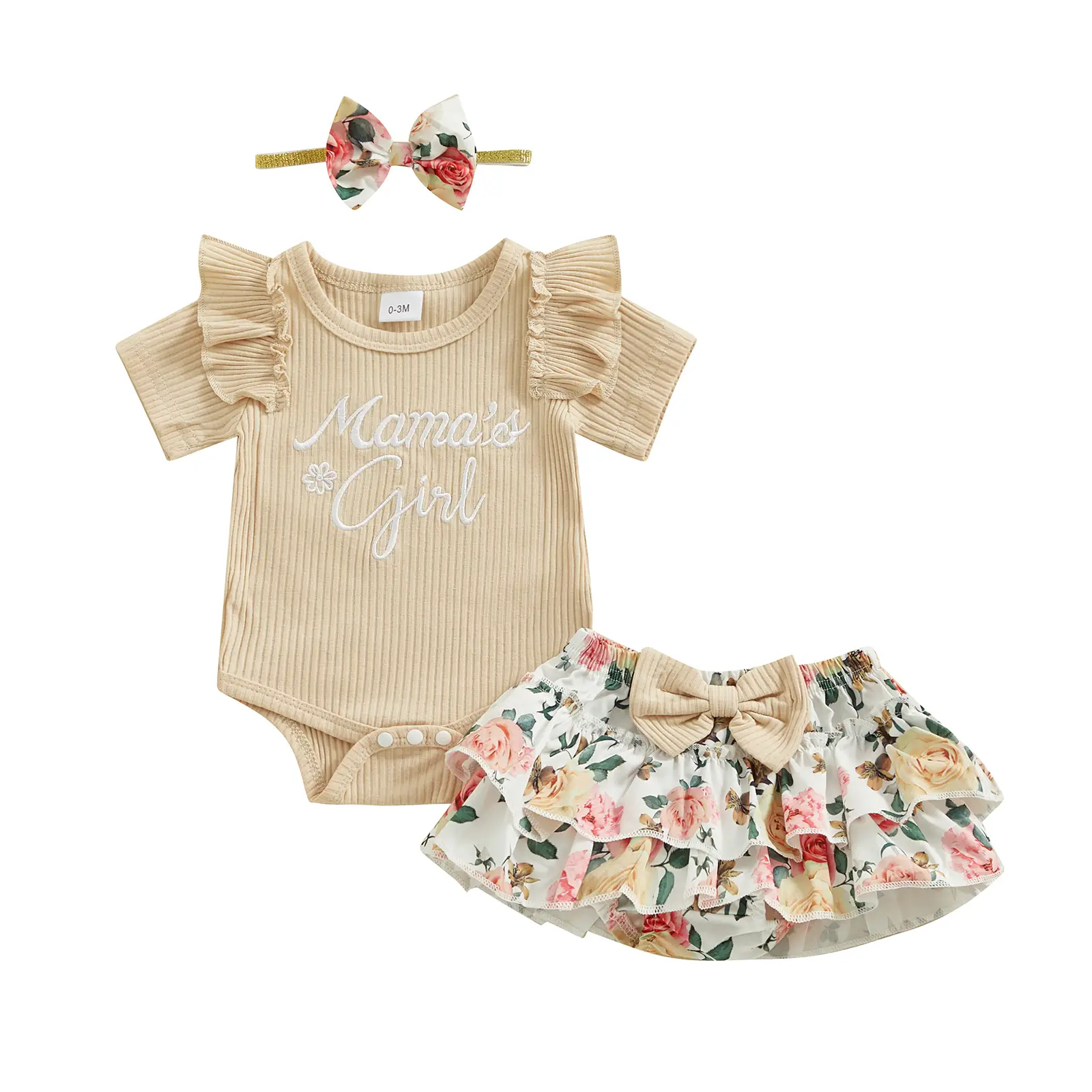 Canrulo Newborn Baby Girl Clothes Mama's Girl Short Sleeve Romper Floral Shorts Headband Infant Summer Outfits