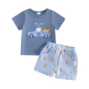 Toddler Kids Baby Boy Eatser Outfits Carrot Truck Short Sleeve T-shirt Tops Shorts Set Easter Baby Clothes