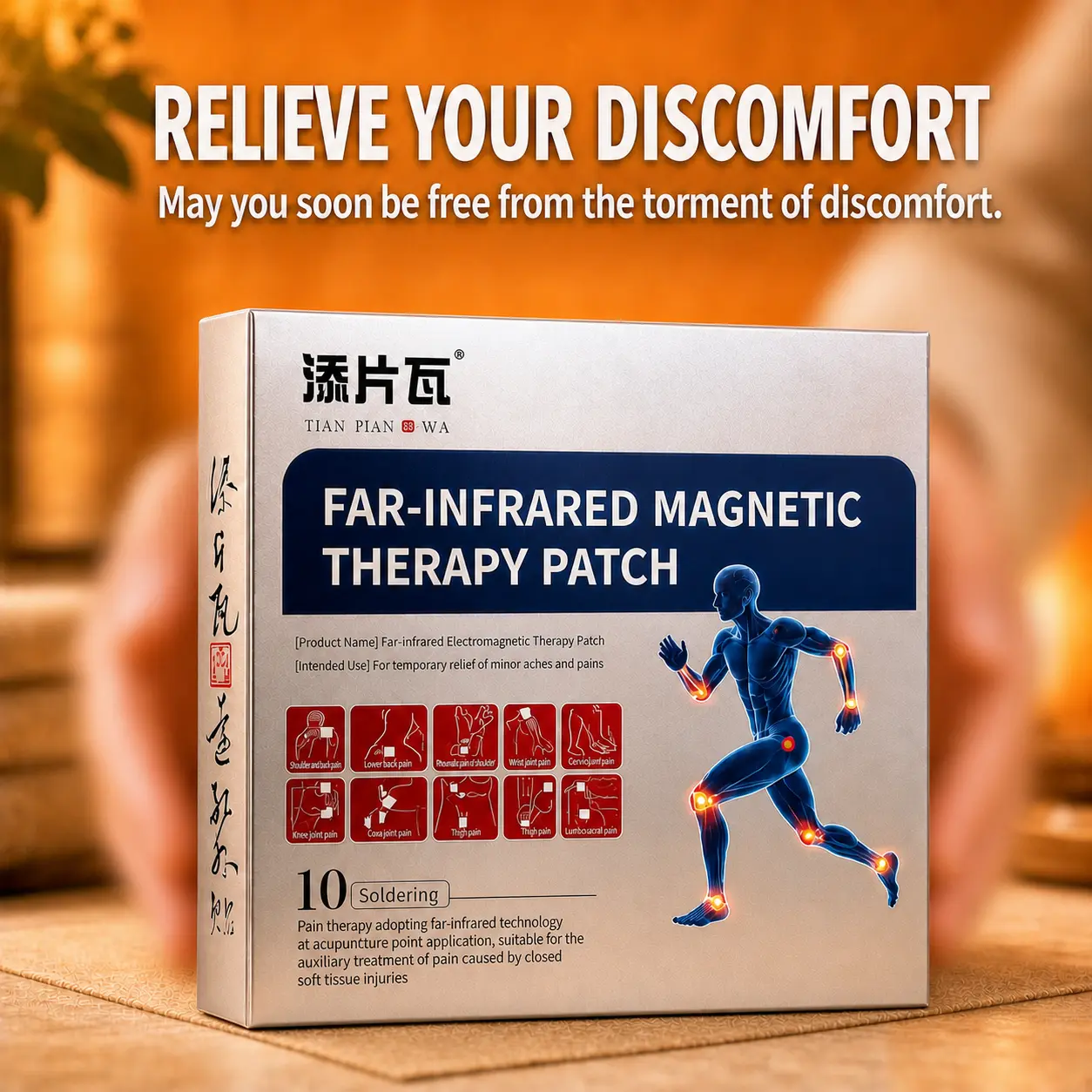 Far Infrared Magnetic Therapy Patch, 10 Count Adhesive Heat Patches for Back, Neck, Shoulder, Knee & Muscle Comfort