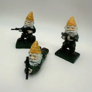 New Garden Guard Statue Military Gnome with Gun, 4.3in Funny Garden Gnomes Set Home Decor Patio Lawn Garden Ornament A set of 3 SRL