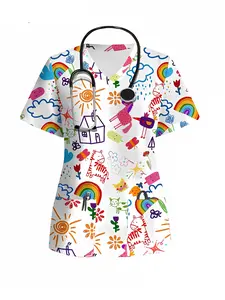 Casual Nurse Uniform Top, V Neck Design, Short Sleeve Style, Durable and Comfortable Fitted Fit, Ideal for Healthcare Professionals, Nursing