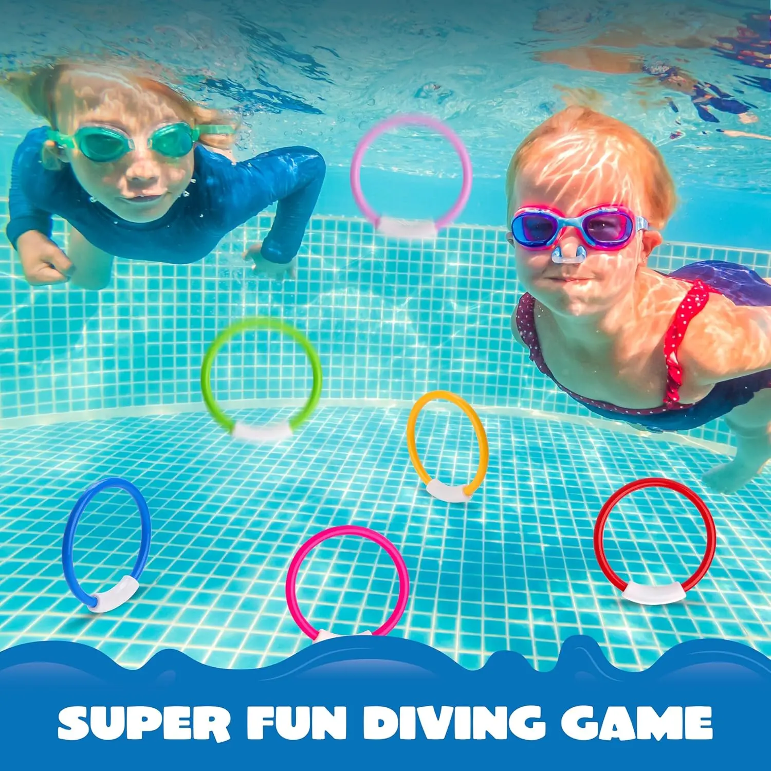 Dive Rings Pool Toys, 8 Pcs Colorful Pool Rings for Kids, Underwater Training Swimming Diving Toy for Kids Gifts Summer Swim Water Fun Games life vest inflatable