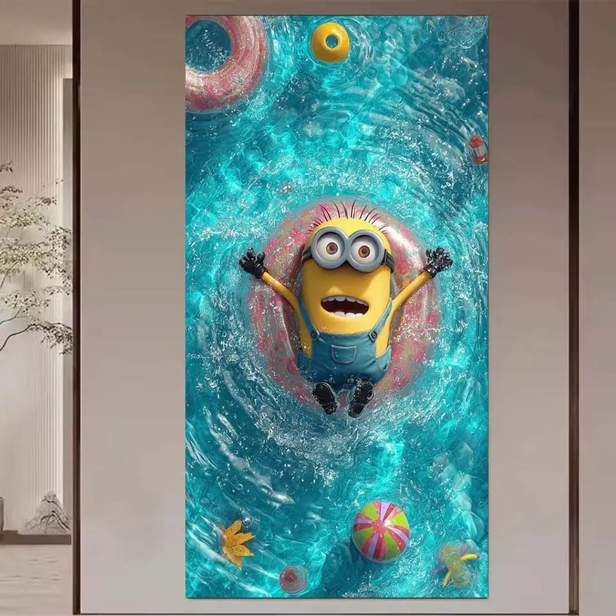 1 DIY diamond painting kit, 5D diamond art kit, DIY decoration, Minion, swimming ring, swimming pool diamond painting kit with full round diamonds, mosaic, diamond art, DIY art home decoration, suitable for Christmas.