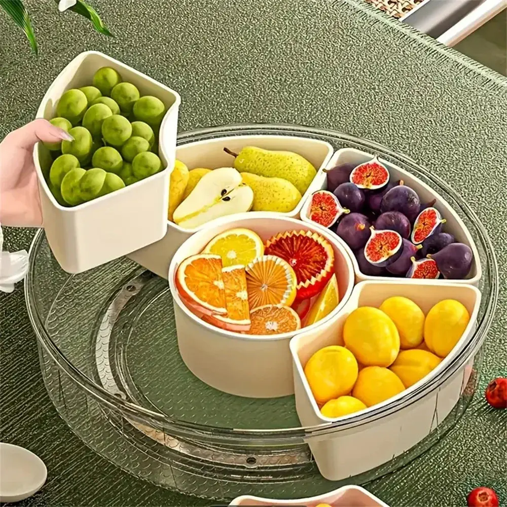Rotating Divided Snack Tray with Lid — Portable Party Serving Box
