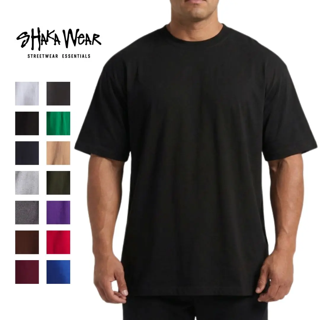 SHAKAWEAR Men's Max 7.5OZ Heavyweight Thick Yarn Cotton Crewneck Short-Sleeve T-Shirt, Protective Apparel for Layering, Casual Hip Hop Basic Tee, Retro, Menswear, Fashion, Classic, Basic Style, Heavyweight Baggy Men's Short-Sleeve T-Shirts