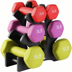2, 3, 5, 8, And 10 Pound Neoprene Dumbbell Free Hand Weight Set With Rack, Ideal For Home Exercises To Gain Tone And Definition, Pastel