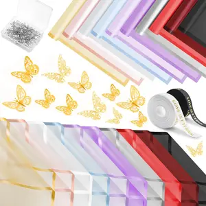 200 Sheets Flower Wrapping Paper -  Florist Bouquet Paper,70Ft Satin Ribbon, 36 count 3D Butterflies 100 count Flower Pins for Wedding Birthday  DIY(Translucent Multicolored)