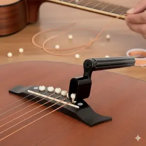 Multi-Function Guitar Tool Kit: 2-in-1 Winder & Bridge Pin Puller, Ratchet, Anti-Slip, Anti-Rust, Safe Grip. Portable Maintenance Set for Bass & Acoustic Guitar, Repair Gear for Camping, Dorm, Studio. Professional String Instrument Care Accessory.