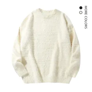 Vintage Fuzzy Crew Neck Sweater Soft Cozy Multi-Color Black Cream Casual Daily Autumn Winter Must-Have Fashion Staple Chic Elegant Everyday Knitwear Piece Tops Womenswear Basic fall sweaters  FallFreshness
