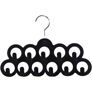 Velvet Scarf Storage Organizer for Closet (Pack of 3), Black Scarf Holder for Scarves and Ties Slim Scarf Hangar Useful for Belts and Jewelry
