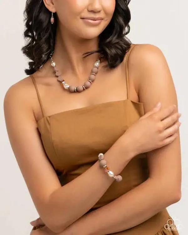 And Just Like That Inspired Brown Corporate Jewelry Set, Infused Acrylic Beads, Adjustable Clasp Closure, Ideal for Daily Wear