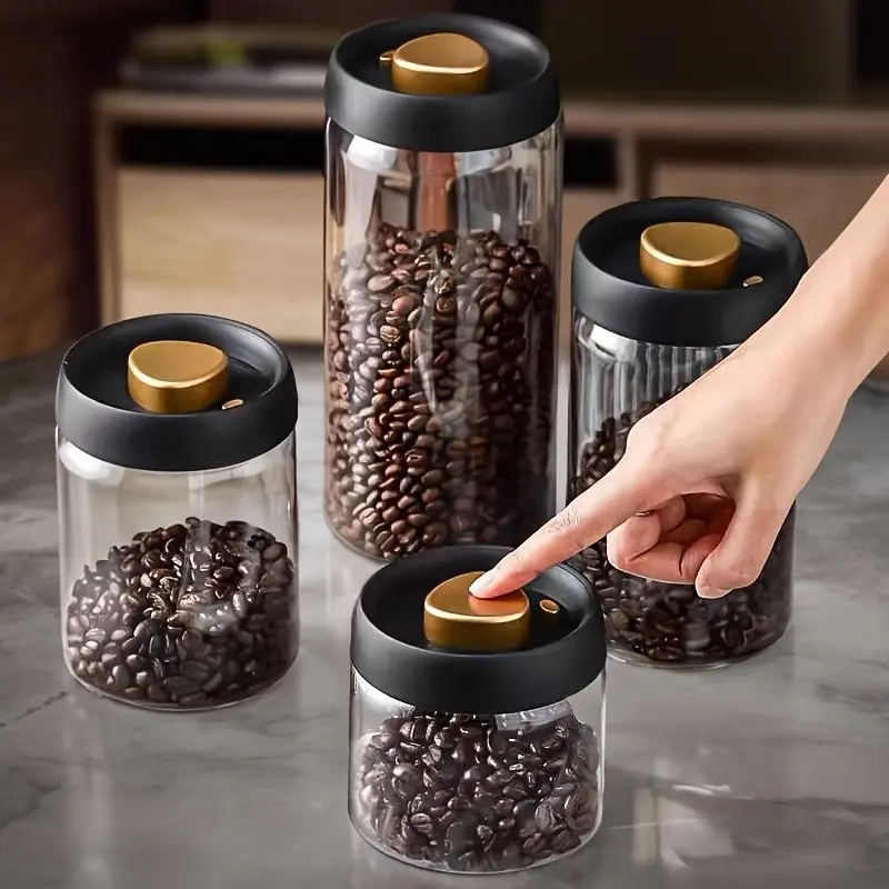 Vacuum Sealed Food Storage Jar, Glass Container for Tea Coffee Beans Dry Goods, High Borosilicate Glass, Ideal for Home Kitchen Use