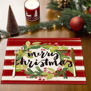4/6pcs Christmas decorative placemats, Christmas wreaths winter table mats, Merry Christmas Christmas tree printed table anti slip insulation mats, Santa Claus snowman snowflake patterned table mats, home kitchen table decorations, Household Placemat