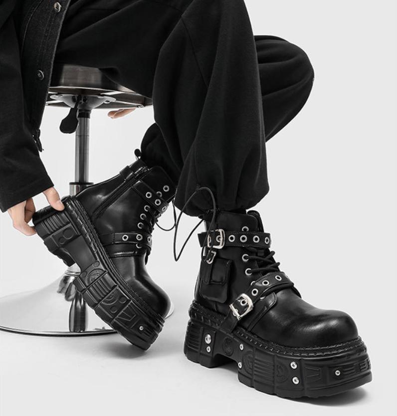 Men's Dark Punk Platform Boots Belt Decor Silhouette Flattering Street Fashion 2026 New