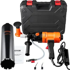 VEVOR Diamond Core Drilling Machine, 4in Handheld Wet Concrete Core Drill Rig, 1100-2400RPM Two Speed 1-1/4 Thread 2 Bubble Levels, 3-4in Drilling Diameter for Concrete Brick Block Stone, 1500W