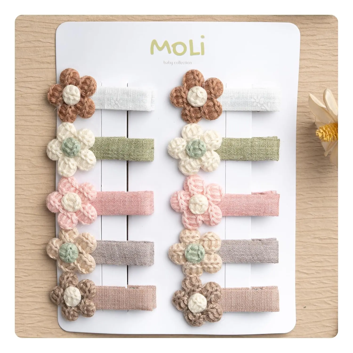 10 PCS 2-in Floral & Pom Pom Small Baby Hair Clips Set Fully Lined Non-Slip Alligator Clips for Toddler Girls Infants Newborns Fine Hair Handmade Flower & Polka Dot Bow Accessories Set (Flower)