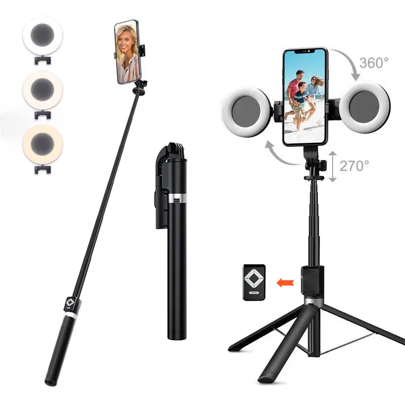 Product Introduction of New 6 in 1 Selfie Stick With Fill Light, 67" Phone Tripod & Wireless Remote Page Turner,Bluetooth Camera Video Recording Remote,Music Control, for iPhone ,iPad ,iOS,Android 1