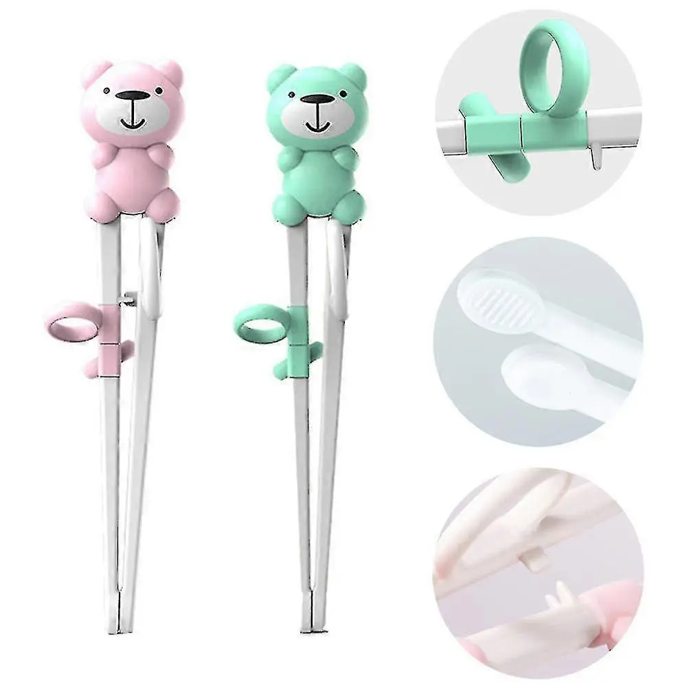 1Pair Unisex Silicone Children's Training Chopsticks - Cartoonish Bear Assist Bridge, Anti-Slip Patterns, Automatic Rebound Spring, Detachable Silicone Ring, Anti-Slip Head - Easy-Grip Outdoors Tableware for Newborns, Ideal for Camping & Home Meals Gift,,