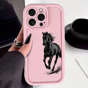 Pink Galloping Horse Design Case for iPhone 17 Pro Max 16 16e 15 14 Plus 13 12 Mini 11 Air X XS Pattern Soft TPU Rubber Camera Protection Rugged Mobile Phone Cover Gift 2D printing