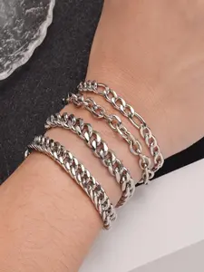 8 Pcs Stainless Steel Chain Bracelet Set Minimalist And Durable Multi-Design (Cuban, Figaro, Snake, Rope) Hypoallergenic For Women Men Daily Wear Party Gift