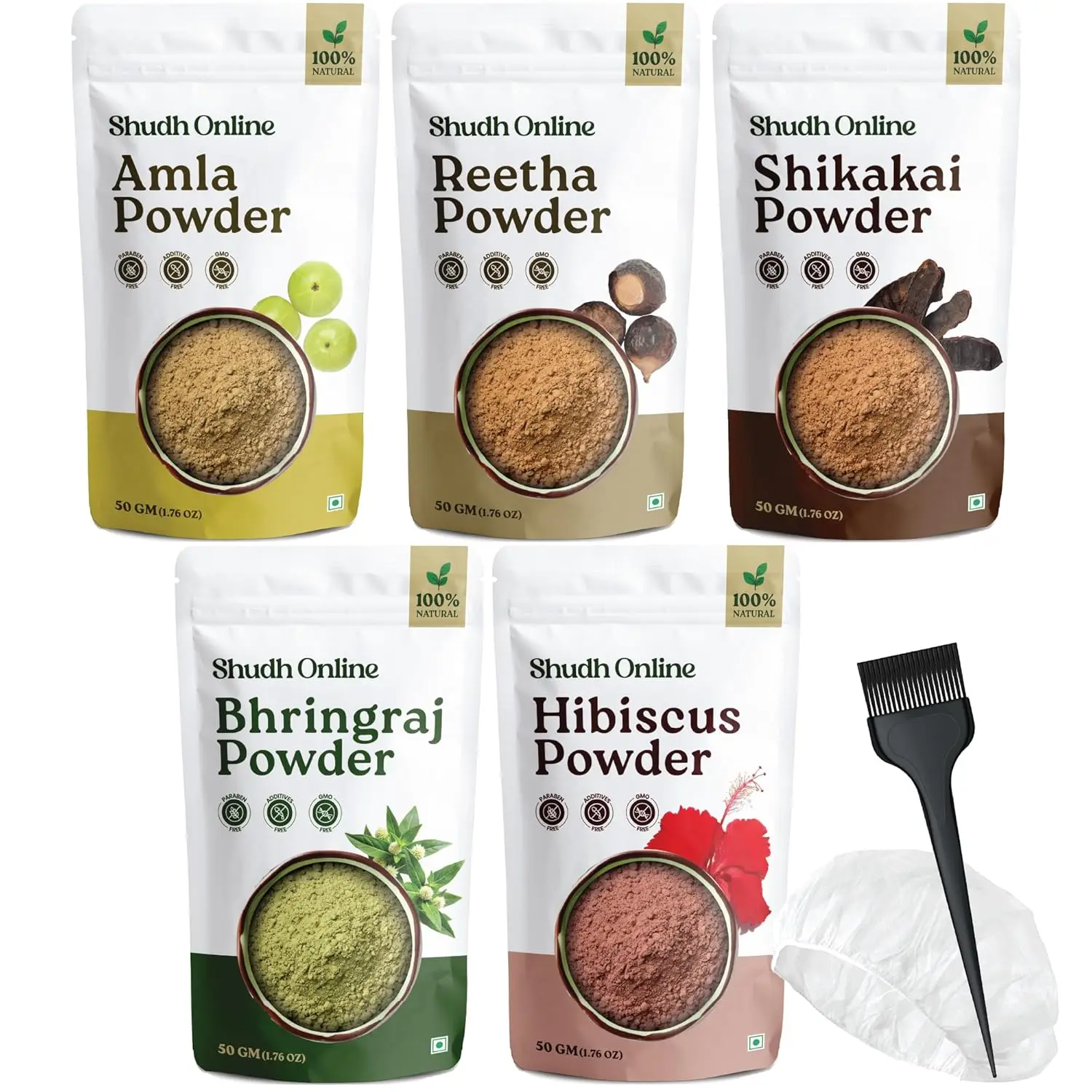 Herbal Hair Mask Powder Combo, Indian Ayurvedic Herbal Powder for Hair Growth (8.8oz 250g), with Bhringraj Hibiscus Shikakai Reetha Amla 1.76oz each