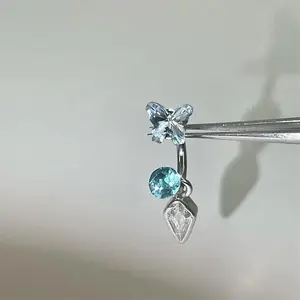 1PCS Exquisite Butterfly Zircon Pendant 316L Stainless Steel 1.2mm Annular Ear Bone Nail Earring for Women Y2K Auricle Jewelry