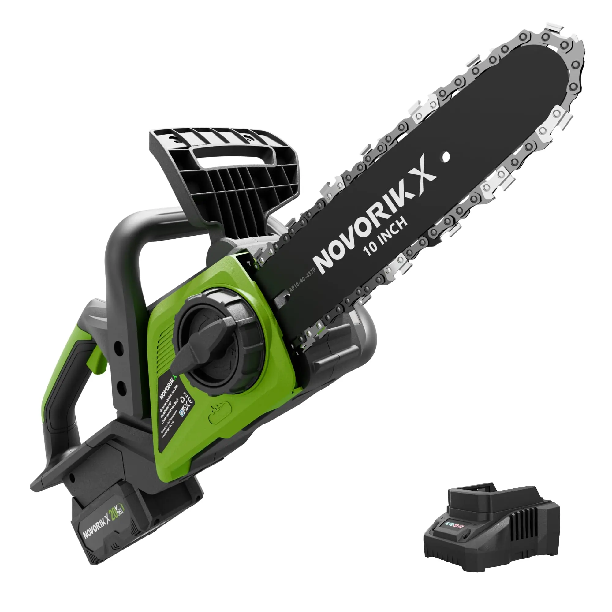 NovorikX 20V Cordless Chainsaw, 10-Inch Electric Chain Saw with 4.0Ah Battery & Charger, Auto Oiler, Tool-Free Chain Tension for Tree Trimming, Branch Cutting & Yard Work