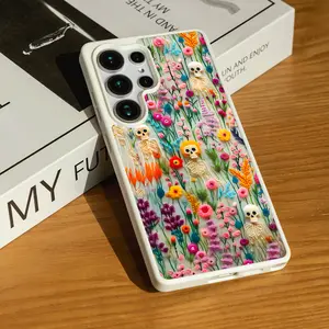 Floral Skull Phone Case for SAMSUNG S22/S23/24/25/ULTRA/PLUS  Matte Magnetic Phone Case Instant fit Simple and versatile Acrylic Fingerprint