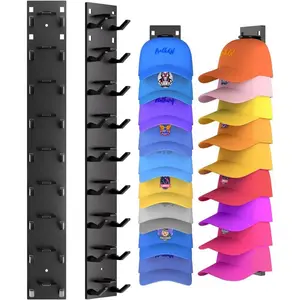 1 Hat Organizer Wall Mounted Baseball Cap Rack Hat Hanger Holder Black or White Adhesive Mount Holds 9 Hats for Closet Door Bedroom Easy Access Display