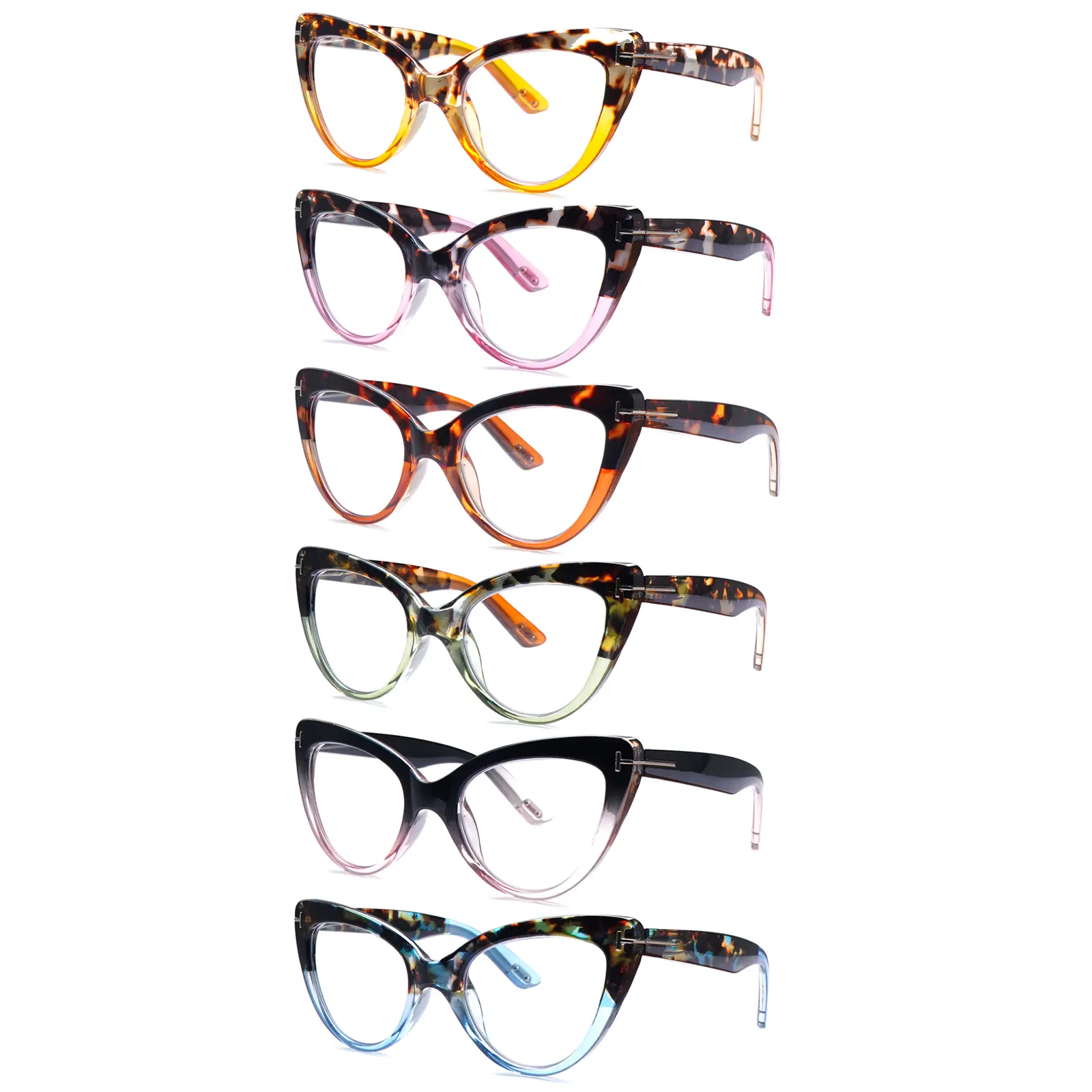 6-Pack Fashionable Anti-Blue Light Reading Glasses Featuring Spring Hinges, specifically for women.Large-sized lightweight frames with classic prints for comfortable wear.Stylish accessory. Ideal for daily reading and commuting. Perfect as a holiday gift.