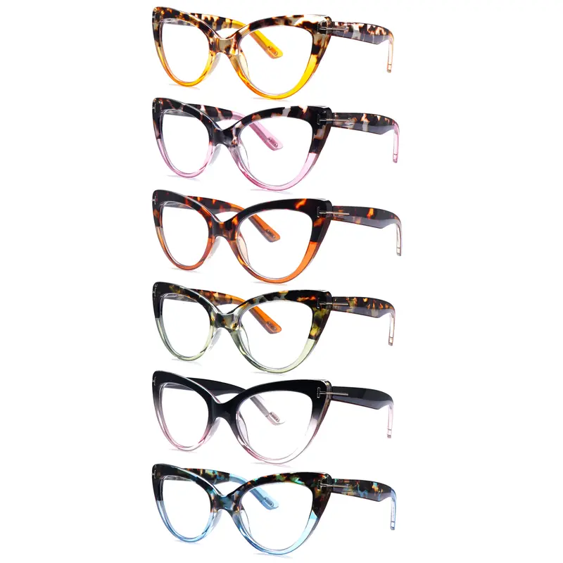 Women's 6-Pack Anti-Blue Light Retro Reading Glasses - Mix Color Fashion Frames with Decorative Accents, Spring Hinges, Adjustable Design, Classic Prints, Lightweight Plastic, Comfortable Wear, Box Included (Home, Office, Bedside Use)