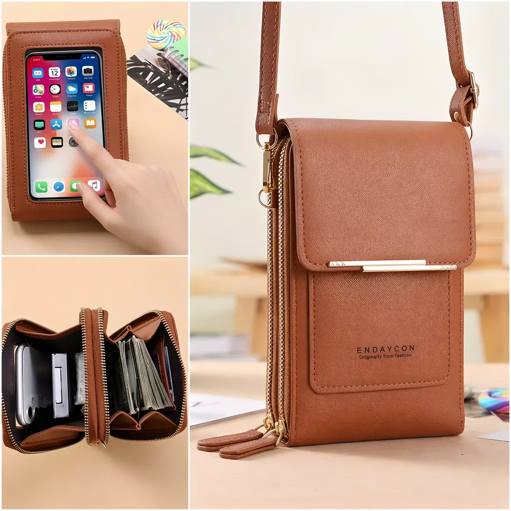 Touchscreen Travel Pouch with Clear Window, Hands-Free Everyday Crossbody, 3 Card Slots & Anti-Theft Dual Zipper
