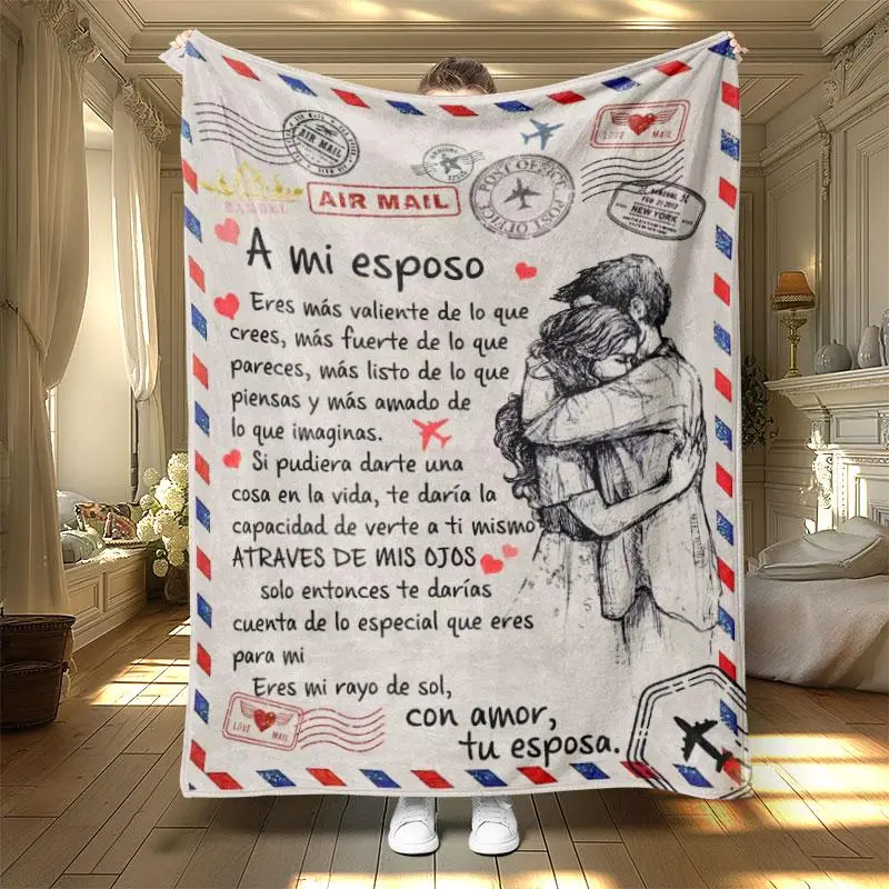 Travel & Letter Themed Blanket, 1 Count Soft Warm Nap Throw Blanket, Air-conditioned Room Blanket for Home Office Travel Dormitory Camping