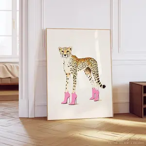 Pink Heels Cheetah Art Print: Trendy Maximalist Wall Décor