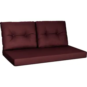 Outdoor Loveseat Cushions for Patio, 48 x 24 Waterproof Replacement Cushions, Deep Seat & Backrest Cushion Set for Patio Couch, Bench, Swing, Wine Red, Outdoor Furniture Cushions, Waterproof Patio Cushions, Durable Cushions for Garden, Porch, Deck