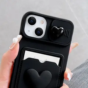 Heart Pattern Phone Case with Card Slot, Shockproof Phone Protective Cover, Phone Accessory Compatible with iPhone 15 14 13 12 11 Pro Max, Casing, Protector