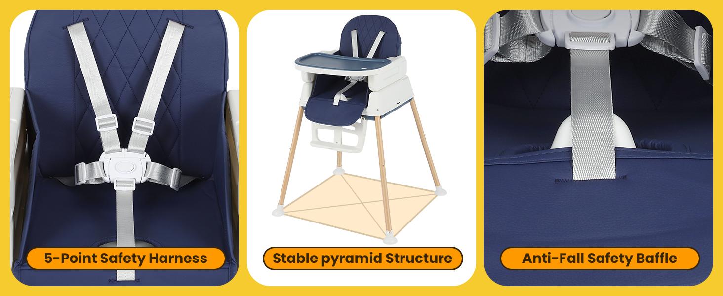 3 in 1 Baby High Chair,Portable Baby Highchair for Months Infants and Toddlers with 5 Point Harness Convertible Comfortable Seat for Cozy Eating Table Sit Up High Chair and Seats for Sitting Up Back Booster Feeding Chairs