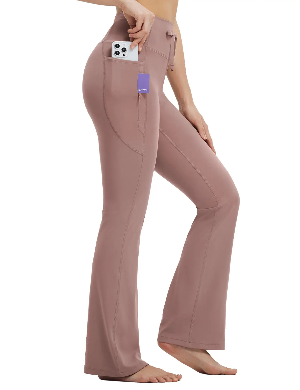 Baleaf Women's 28" Flare Yoga Pants - High Waist, Tummy Control, Zipper Pockets, Drawstring, Sports Stretchy Leggings, Athleisure Style Bottoms for Lounge, Work, All Seasons