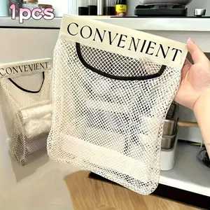 Wall-Mounted Kitchen Storage Bag with Strap, Large Capacity Mesh Bag for Utensils Snacks Small Items, Space-Saving Cabinet Underneath Solution