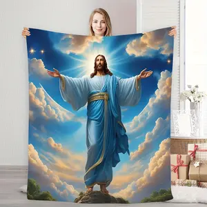 1 Piece Jesus Christ Themed Double-Sided Fabric Shawl - Soft, Machine Washable, Tear-Resistant and Stain-Resistant, All-Season Polyester, Perfect for Sofa, Bed, Outdoor - Perfect Christmas Gift