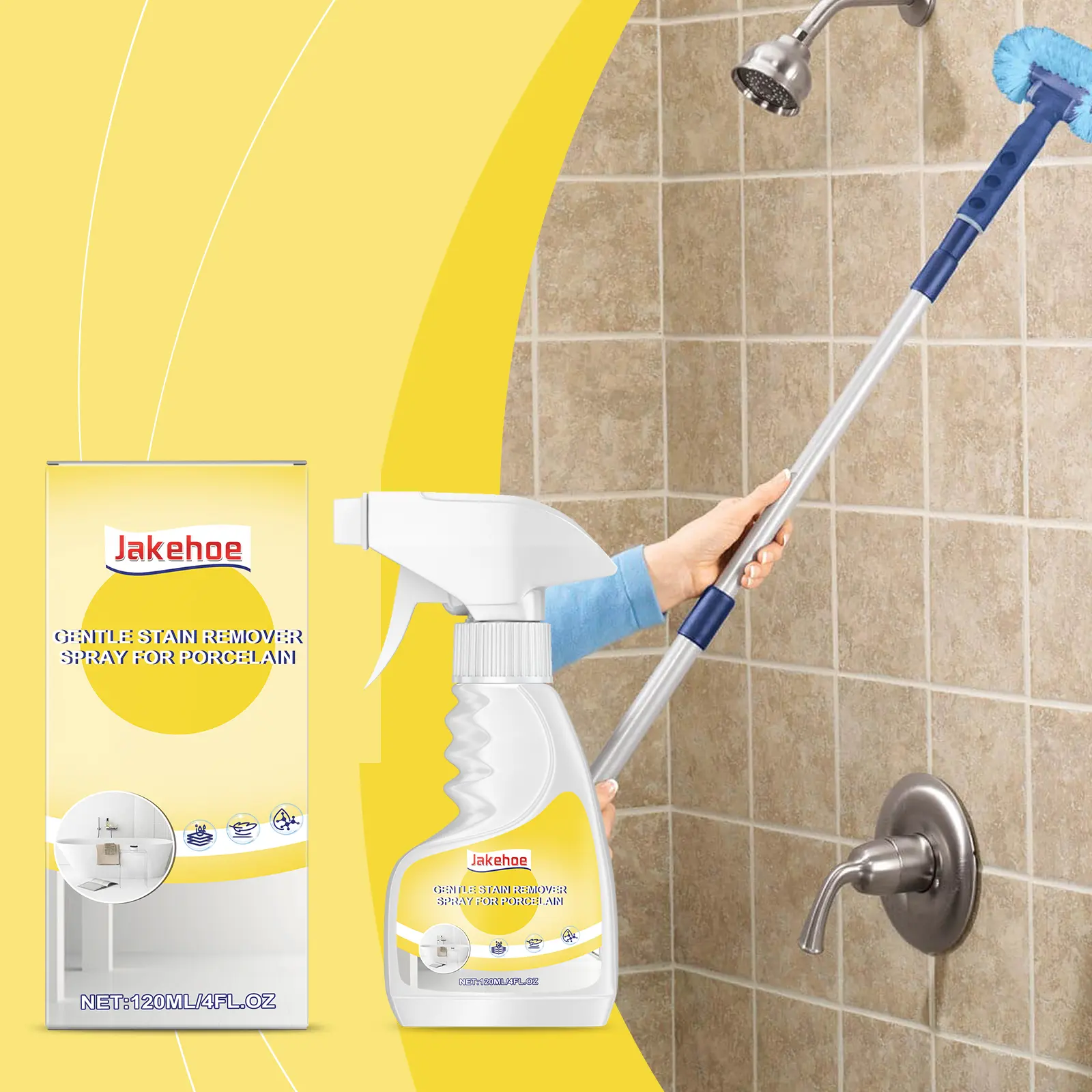Jakehoe Tile Cleaner Spray - Household Mold Remover with Decontamination, Descaling, Brightening Functions for Wood Floors, Powerful Clean Solution