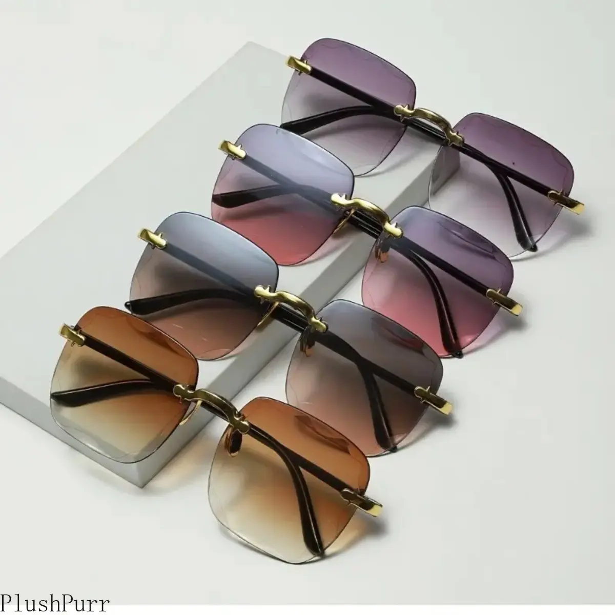 Unisex High Quality Vintage Stylish Sunglasses, 4-Piece Geometric Rimless Retro Eyewear with UV400 Protection, Summer Hiking Casual Gradient Tinted Shades, Sports & Outdoor Accessories, High Quality Sunglasses, Vintage Sunglasses summerwins