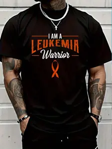 100% Cotton I Am A Leukemia Warrior Blood Cancer Awareness Orange Ribbon T-Shirt Women's Men's Graphic Tee Crew Neck summer vacation Tops