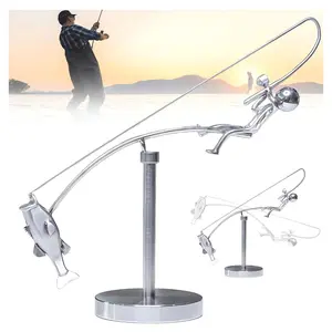 The Fisherman Balancing Sculpture – Stainless Steel Desktop, Interactive Fishing Desk Ornament, Home Office Decor, Stress Relief Gift for Men for Angler Lovers, Funny Desk Decoration