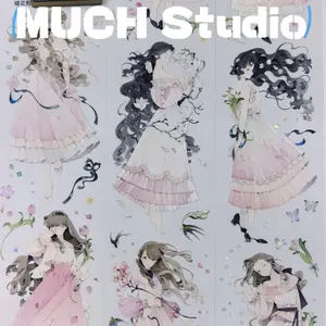 1pc (6*100cm) Sunny Flower Red Cut, Original New Pink Dress Character PET Tape Sticker, High-end Craftsmanship, Exquisite Pattern, Versatile & Practical, Suitable for Scrapbooking, Journal Decoration, Diaries, Notebooks, Greeting Cards, Photo Frames and M