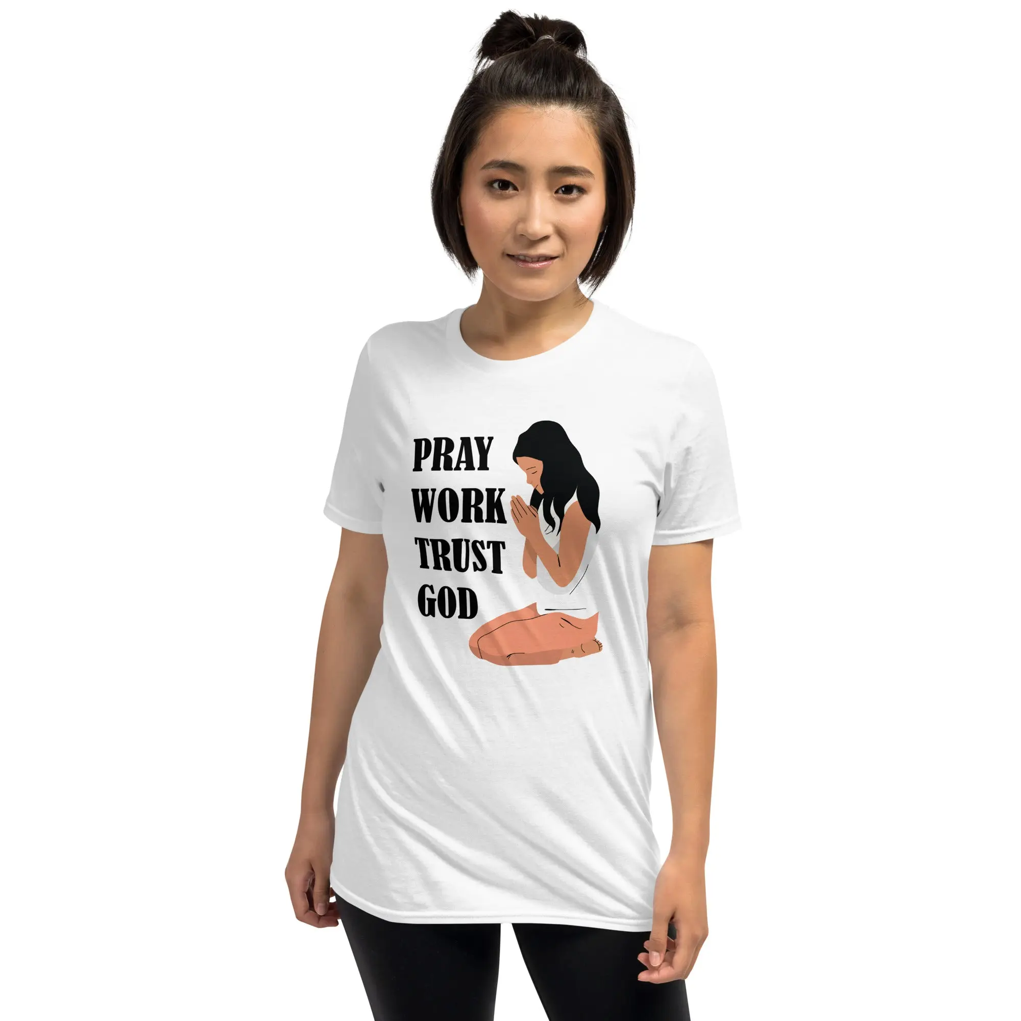 "Pray Work Trust God" Kneeling T-Shirt White