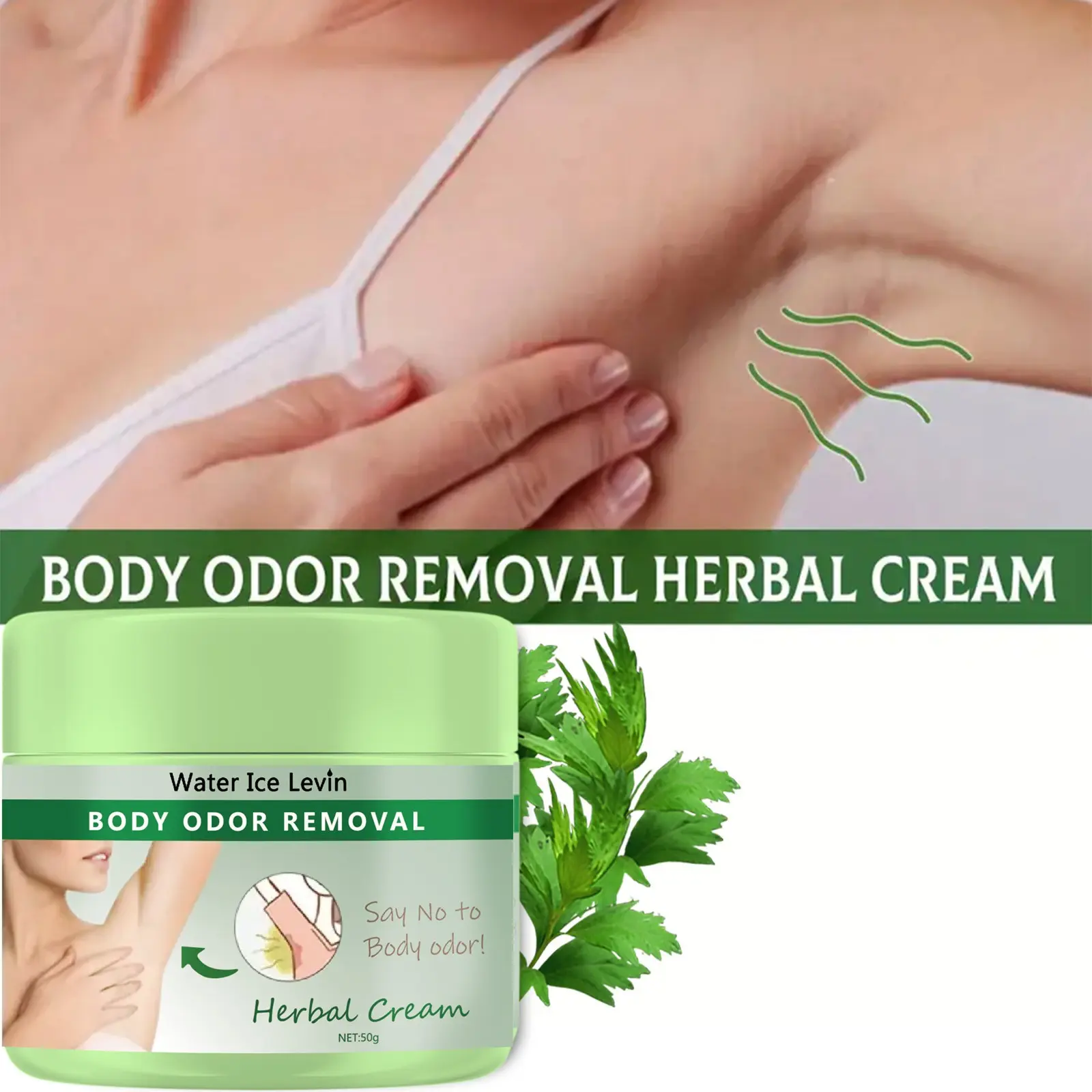 Herbal Deodorant Cream, Long-Lasting Odor Control, Gentle Sweat Stopping, Fresh Scent, Non-Sticky, Unisex, 50g, Underarm Refreshment