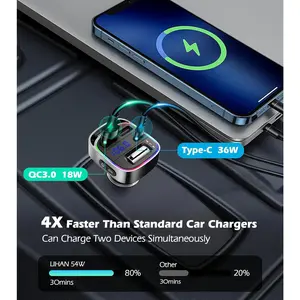 Bluetooth 5.4 FM Transmitter Car Adapter, 54W PD & QC3.0 USB Charger, Handsfree Calling Wireless Radio Receiver, Bluetooth Adapter for Car Music Player, Support USB Drive