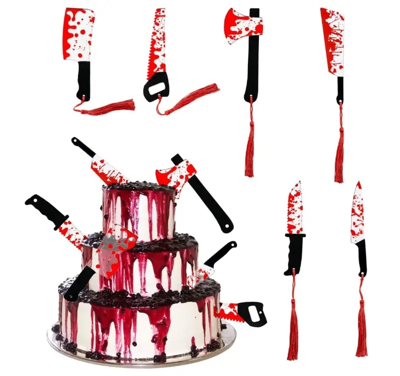 Halloween Bloodstain Knife Cake Toppers Horror Cupcake Toppers, Spooky Themed Cake Decorations, for Party Decor, 6 Pcs