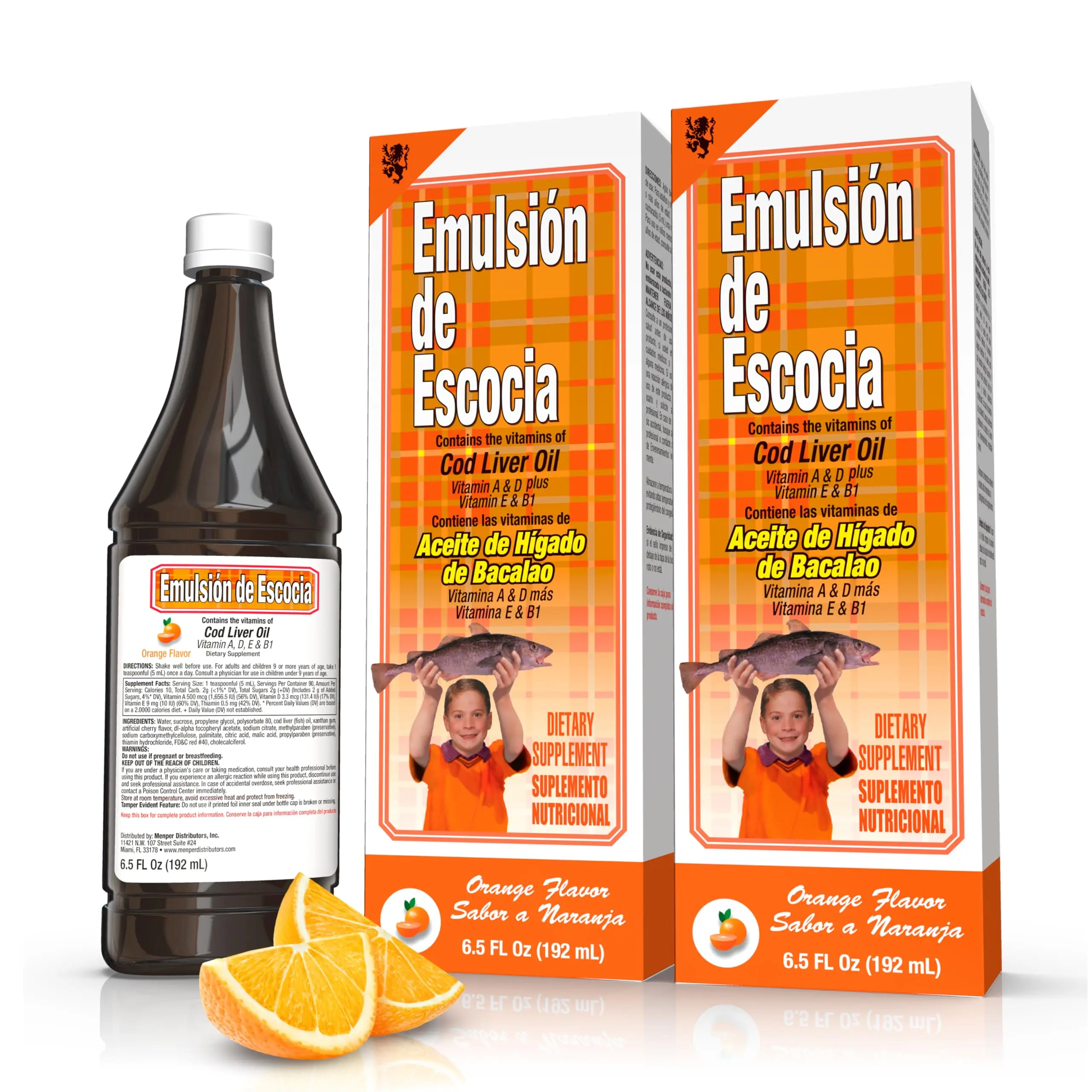 Emulsión De Escocia Cod Liver Oil With Vitamins For Immune & Bone Health, Natural Orange Flavor, Omega 3 Fish Oil Supplement 6.5 Oz (2-Pack), Brain, Immune Support
